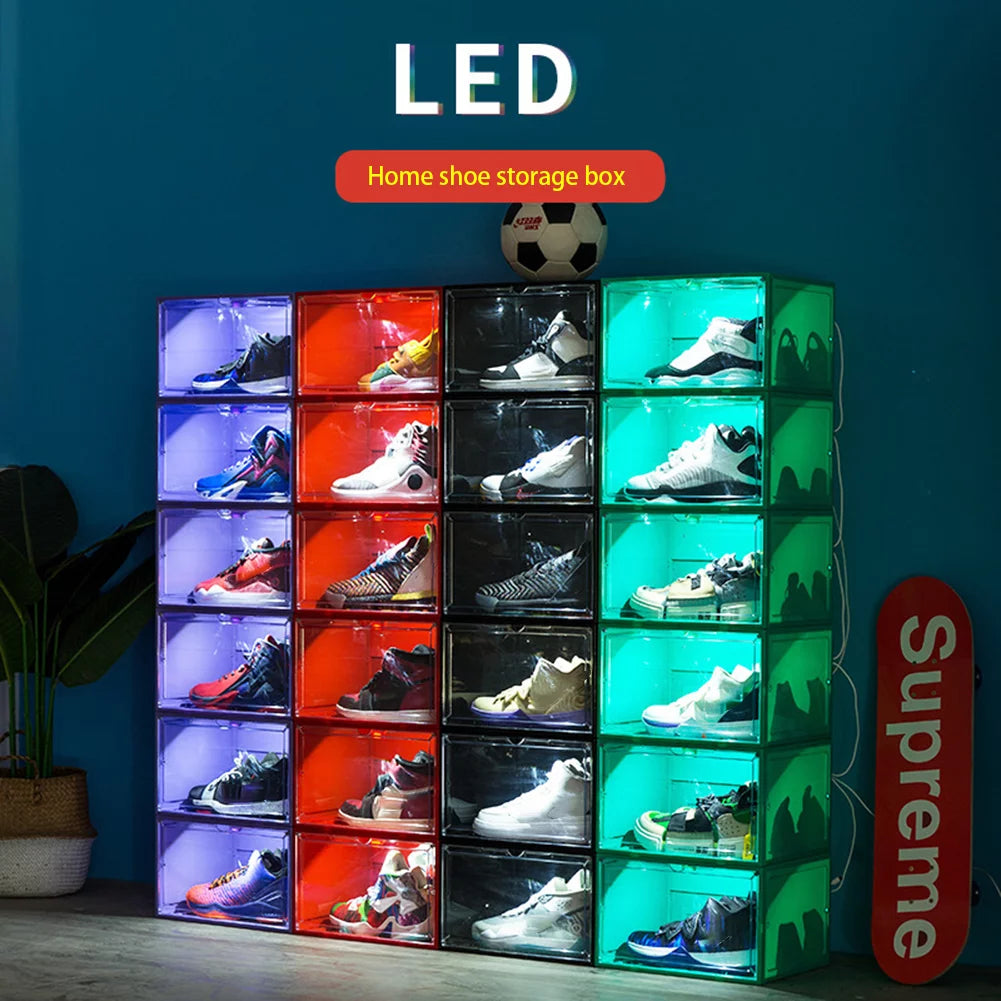 Transparent Luminous Shoe Box with LED Box Organizer