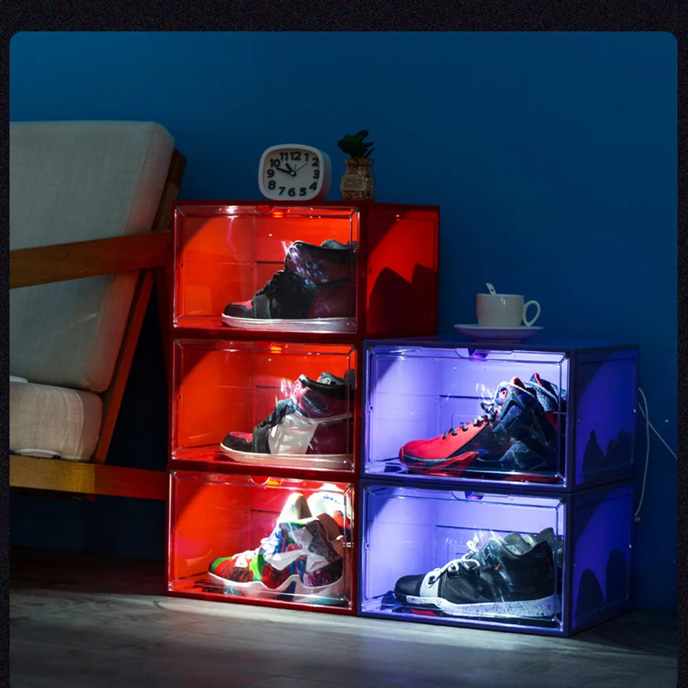 Transparent Luminous Shoe Box with LED Box Organizer