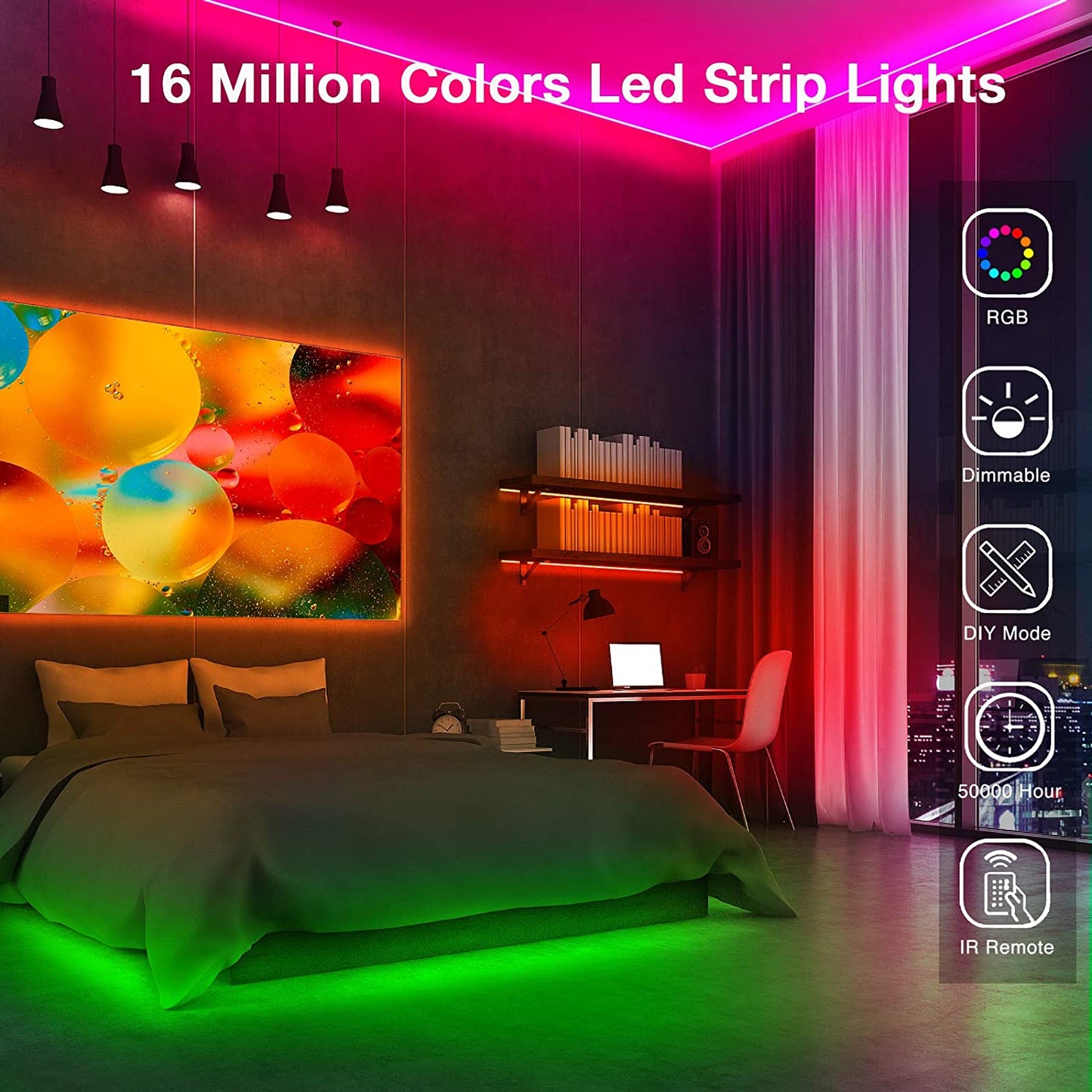 LED Strip Lights 65.6 FT, Led Lights for Bedroom,Color Changing with 44 Keys Remote for Room